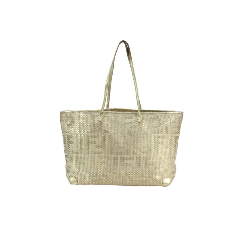 Fendi Womens Metallic Textured Leather Shoulder Bag Gold